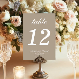 Taupe Wedding Calligraphy Simple Script Neutrals Table Number