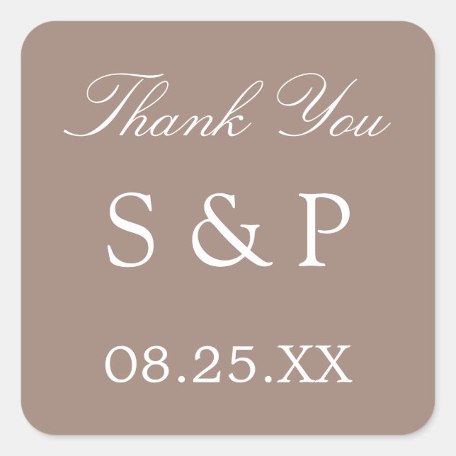 Taupe Wedding Favour Thank You Sticker (Front)
