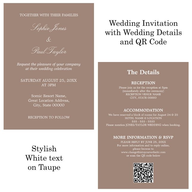 Taupe Wedding QR Code RSVP Invitation (Creator Uploaded)