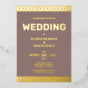 Taupe Wedding Real Gold Foil Invitation