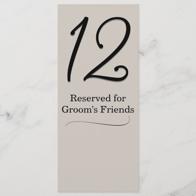 Taupe Wedding Reception Table Number (Front)