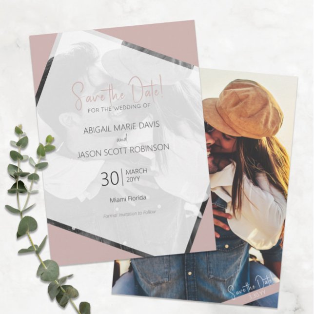 Taupe Wedding Save the Date with Colour Photo Invitation (Modern Minimalist Taupe Wedding Save the Date with Full-Color Photo)