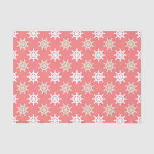 Taupe White and Coral Ships Wheel Nautical Pattern Tissue Paper