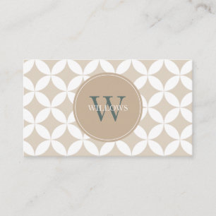 Taupe, White and Sage Green Monogram Business Card