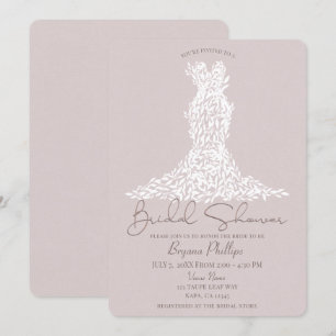 Taupe & White Leaves Dress Modern Bridal Shower Invitation