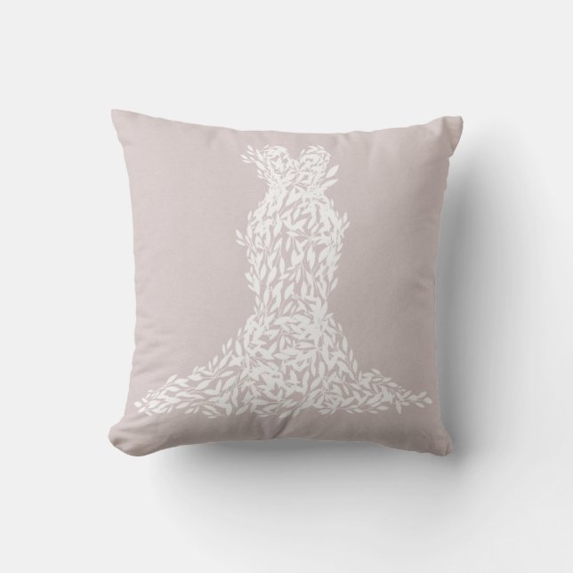 Taupe & White Leaves Dress Modern Fashion Chic Cushion (Front)