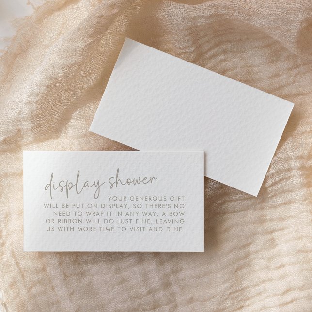 Taupe & White Minimal Script Bridal Display Shower Enclosure Card (Creator Uploaded)