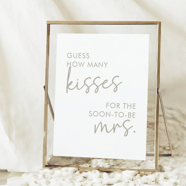 Taupe & White Minimal Script How Many Kisses Game Poster (Creator Uploaded)