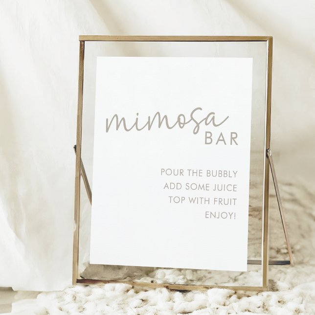 Taupe & White Minimalist Bridal Shower Mimosa Bar  Poster (Creator Uploaded)