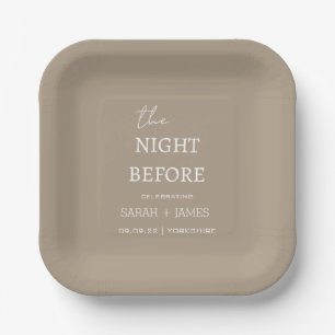 Taupe & White Minimalist The Night Before Wedding Paper Plate