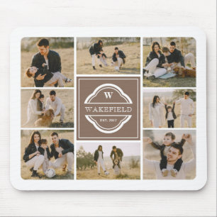 Taupe White Monogram & Year Photo Collage Mouse Mat