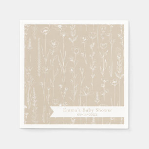 Taupe Wildflower Baby Shower Floral Pattern Napkin