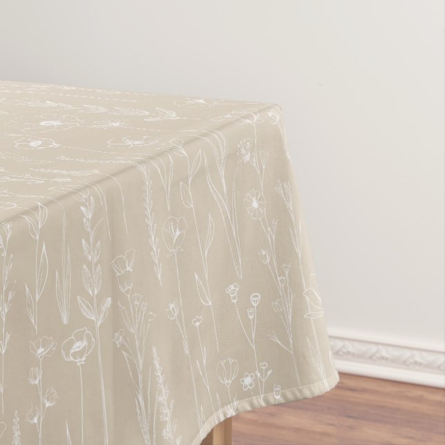 Taupe Wildflower Baby Shower Tablecloth (In Situ)
