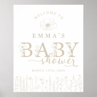 Taupe Wildflower Baby Shower Welcome Sign