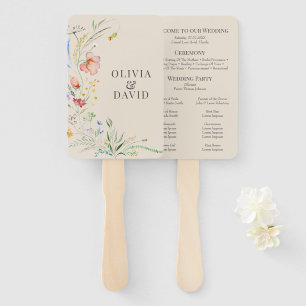 Taupe Wildflower Meadow Wedding Program Hand Fan