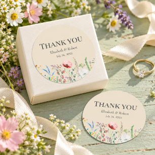 Taupe Wildflower Meadow Wedding Thank You Sticker