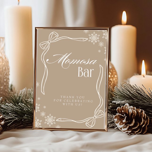 Taupe Winter Coquette "Momosa" Mimosa Bar  Sign  Invitation (Taupe Winter Coquette "Momosa" Mimosa Bar Sign)