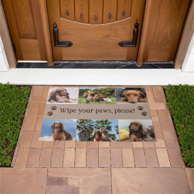 Taupe Wipe Your Paws 6 Dog Photos Doormat (Outdoor)