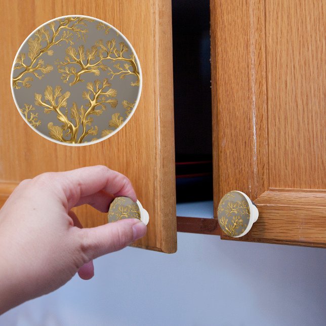 Taupe with Gold Seaweed Ceramic Knob (Creator Uploaded)