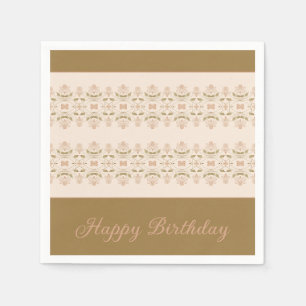 Taupe With Pink Floral Napkin