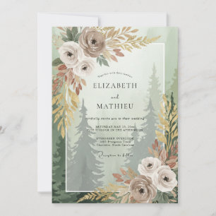 Taupe Woodland Pine Eucalyptus Wedding Invitation