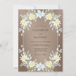 Taupe Yellow Blue Wildflower Wedding Invitation