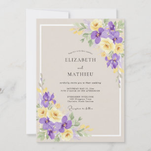 Taupe Yellow Iris Eucalyptus Wedding Invitation