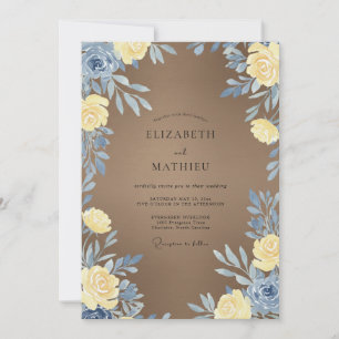 Taupe Yellow Leafy Wedding Invitation