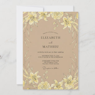 Taupe Yellow Lily Wedding Invitation