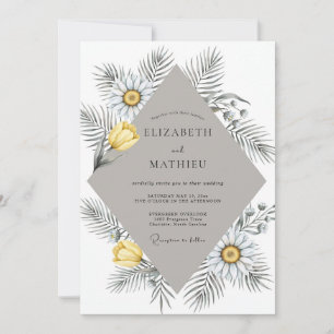 Taupe Yellow Palm Eucalyptus Wedding Invitation