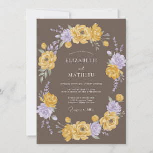 Taupe Yellow Wildflower Wedding Invitation