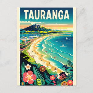 Tauranga New Zealand Retro Travel Poster Art Holiday Postcard