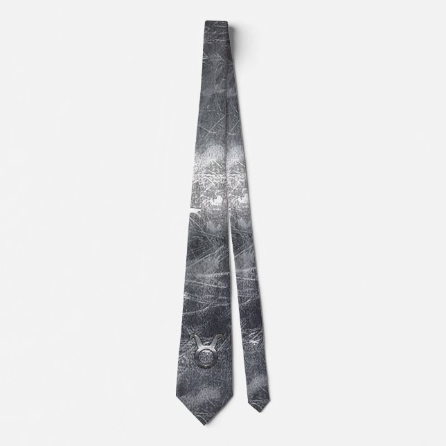 Tauraus Zodiac Sign in Grunge Distressed Style Tie (Front)