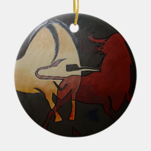 Taurean Bulls Animal Abstract Art Ceramic Tree Decoration
