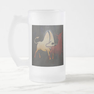 Taurean Bulls Animal Abstract Art Frosted Glass Beer Mug