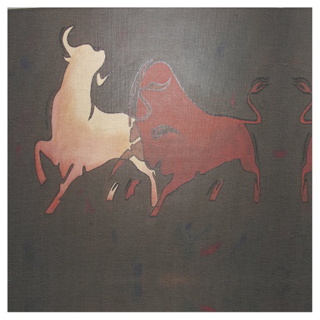 Taurean Bulls Animal Art  Fabric (Close Up)