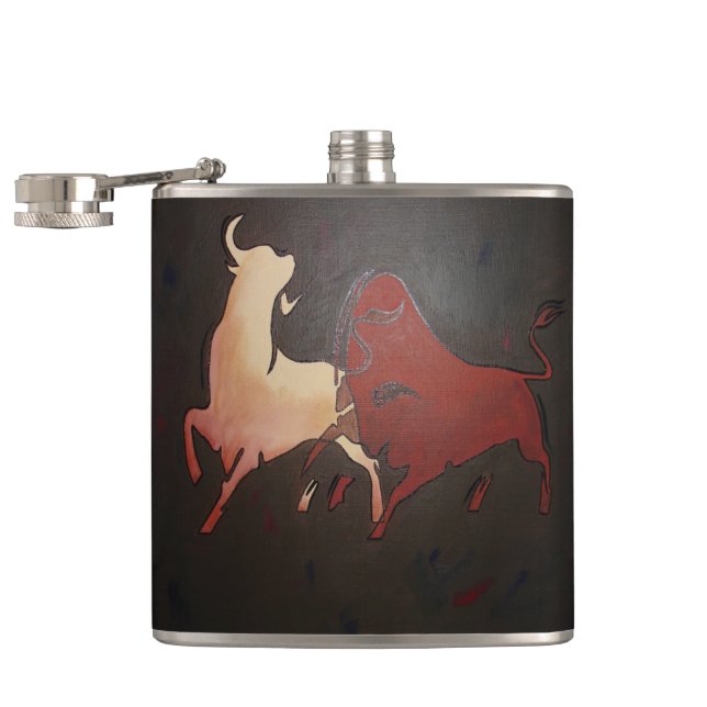 Taurean Bulls Animal Art  Hip Flask (Opened)