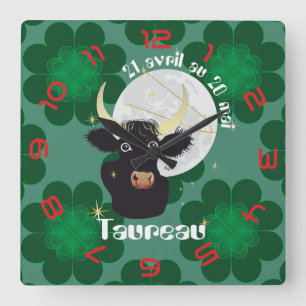 Taureau 21 avril au 20 mai Horloges Square Wall Clock