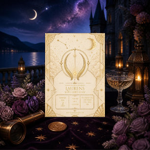 Taurus 50th Birthday Invitation Gold Cream Stars