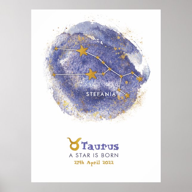 Taurus Baby Name Zodiac Starry Nursery Poster (Front)