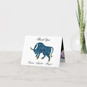 Taurus Blue Impressionist Painting Style with Gold Thank You Card