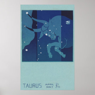 Taurus Bull Constellation Vintage Zodiac Astrology Poster