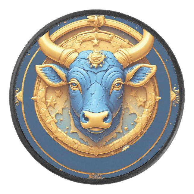 ♉ Taurus Bull Gold Ring Hockey Puck Zodiac Gift ✨ (Front)