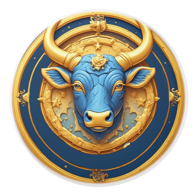 ♉ Taurus Bull Gold Ring Zodiac Gift ♉ Ceramic Knob (Front)