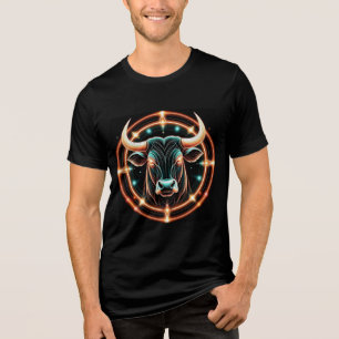 Taurus Bull Illustration with Neon Lighting Tri-Blend Shirt