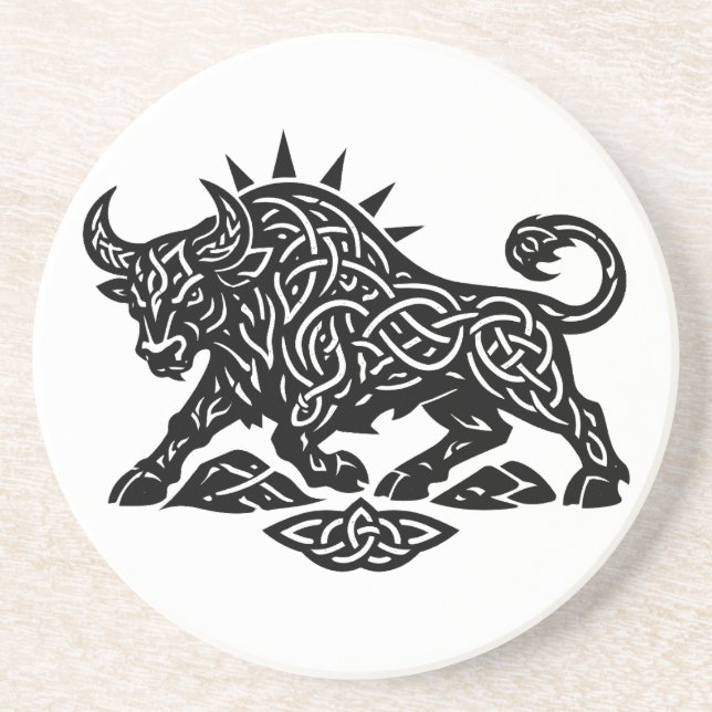 Taurus Bull Sigil — Earthbound Zodiac Inkwork Coaster (Front)