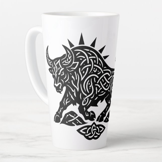 Taurus Bull Sigil — Earthbound Zodiac Inkwork Latte Mug (Left Angle)