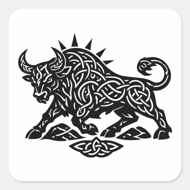 Taurus Bull Sigil — Earthbound Zodiac Inkwork Square Sticker (Front)