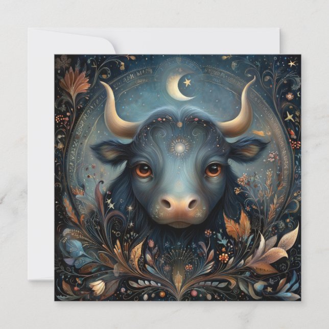 Taurus Bull Zodiac Astrology Celestial Birthday Card (Front)