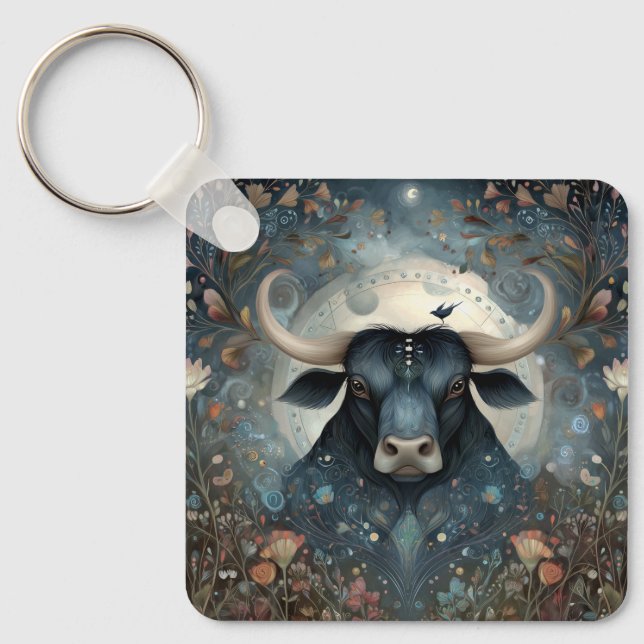 Taurus Bull Zodiac Astrology Mystical Birthday Key Ring (Front)